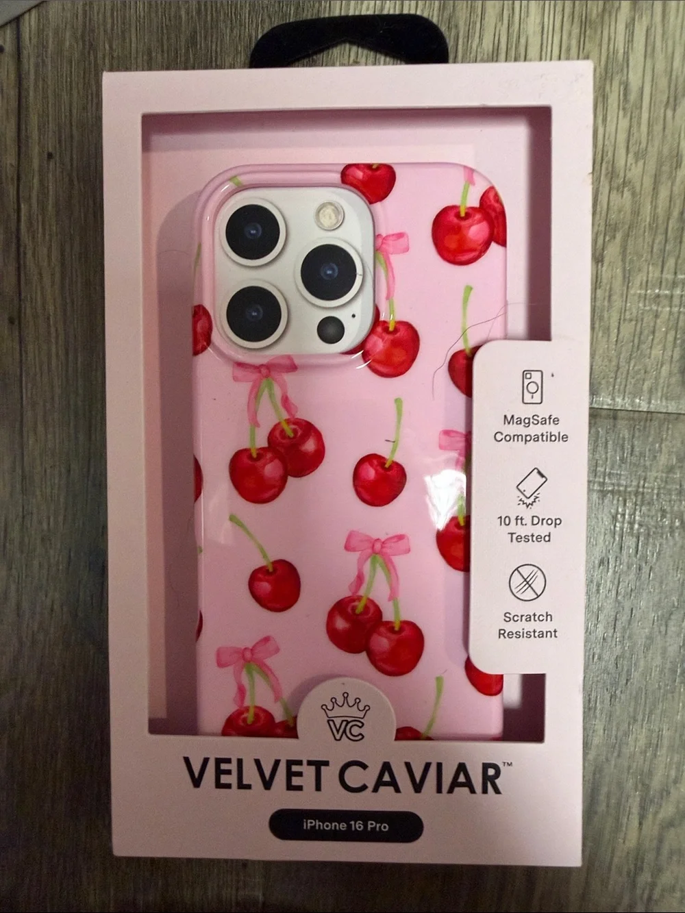 Velvet Caviar Pink Cherry iPhone Case with Red Cherry Print